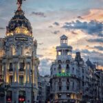 Madrid skyline at sunset- luxury escort services in Spain's vibrant capital for elite companionship
